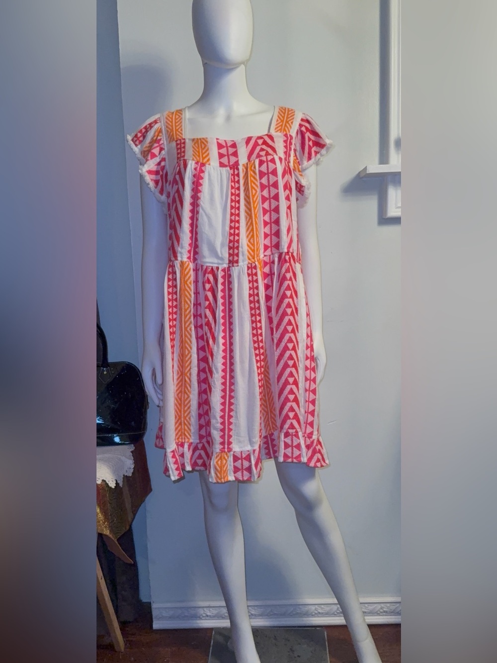 THML Pink & Orange Striped Geo Print Mini Dress